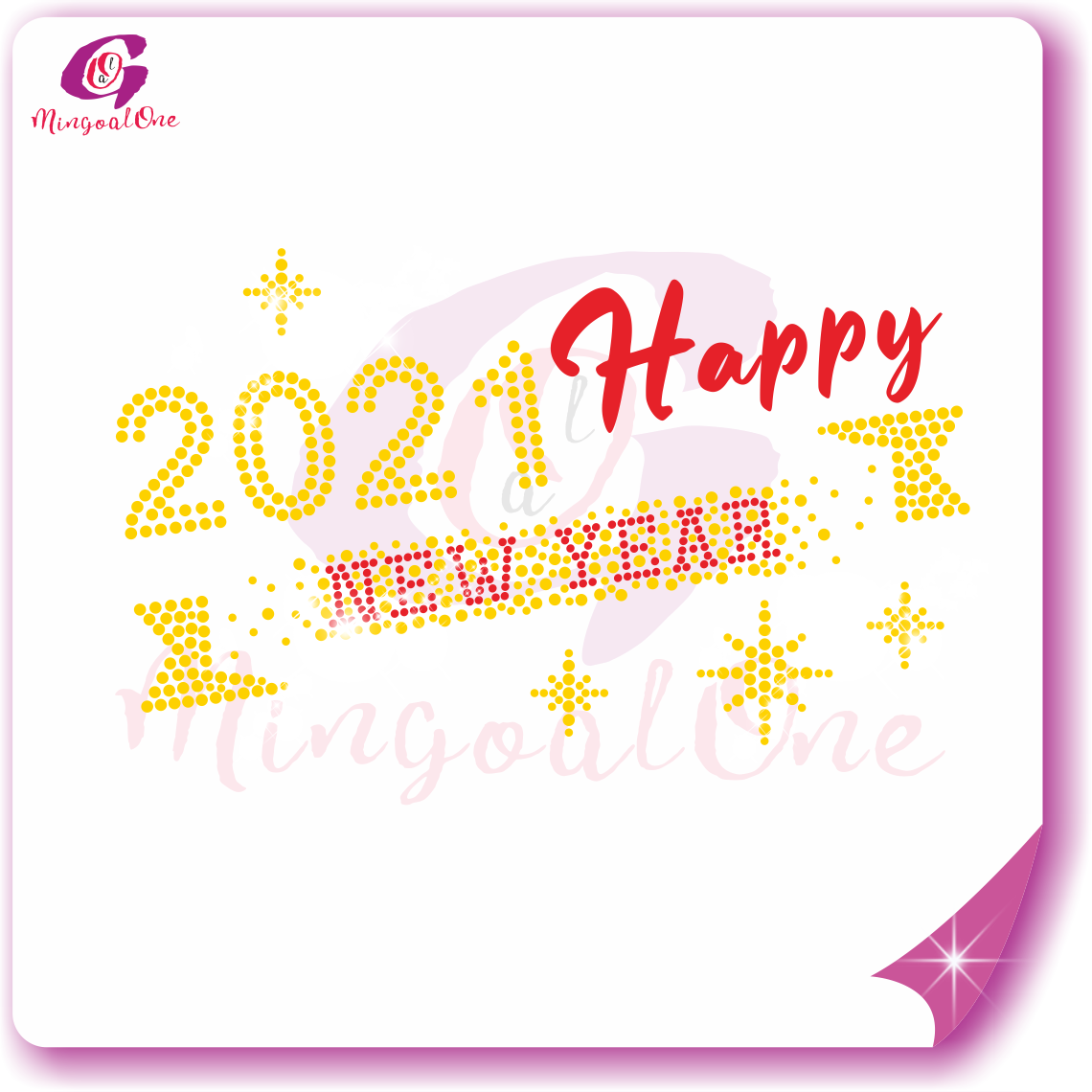 Happy new year glitter and rhinestone transfer