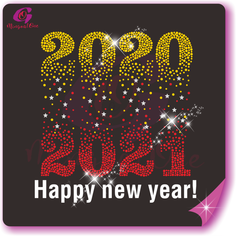Happy new year glitter and rhinestone transfer