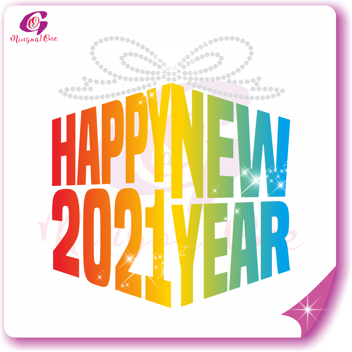 Happy new year glitter and rhinestone transfer
