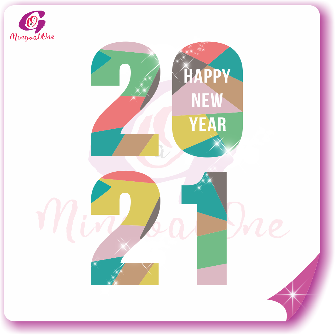 Happy new year glitter and rhinestone transfer