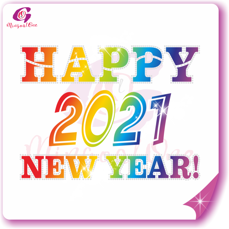 Happy new year glitter and rhinestone transfer