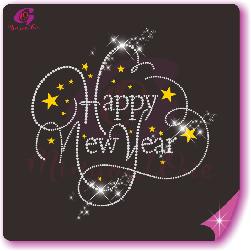 Happy new year glitter and rhinestone transfer
