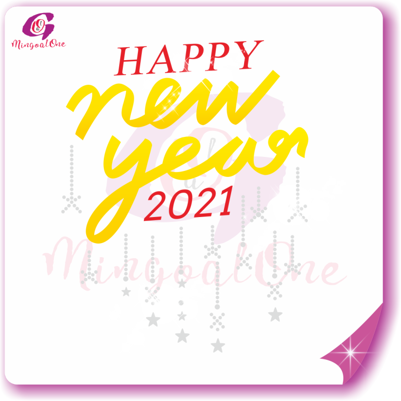 Happy new year glitter and rhinestone transfer