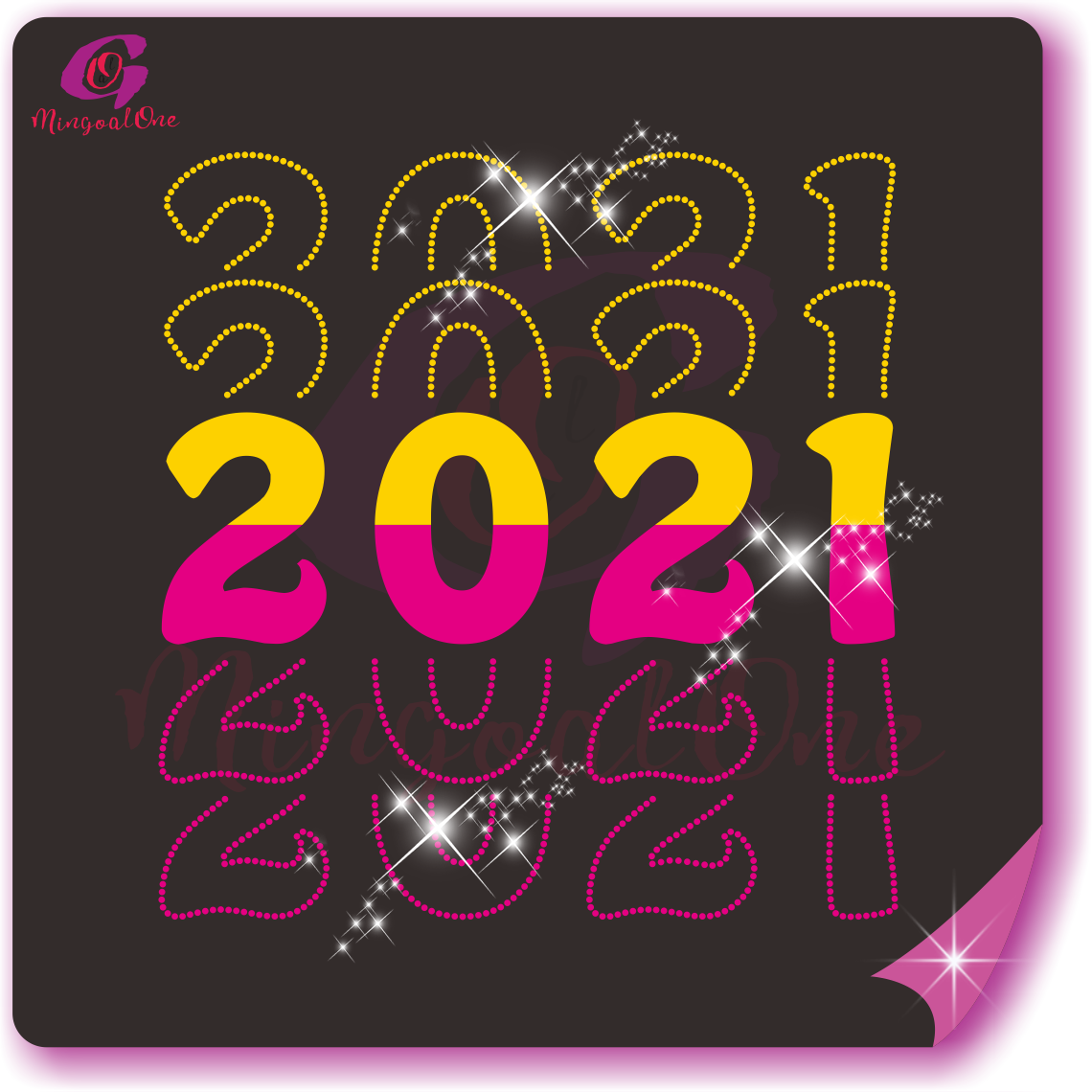 Happy new year glitter and rhinestone transfer