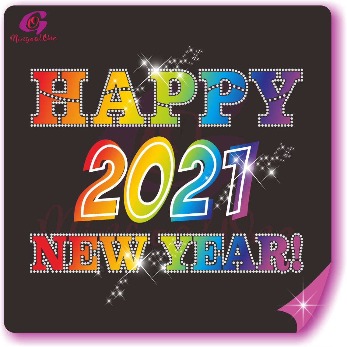 Happy new year glitter and rhinestone transfer