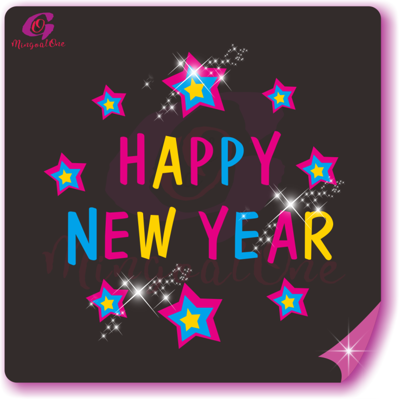 Happy new year glitter and rhinestone transfer