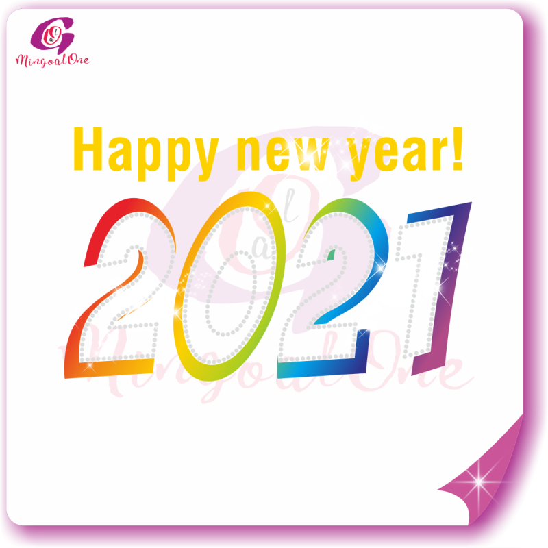 Happy new year glitter and rhinestone transfer