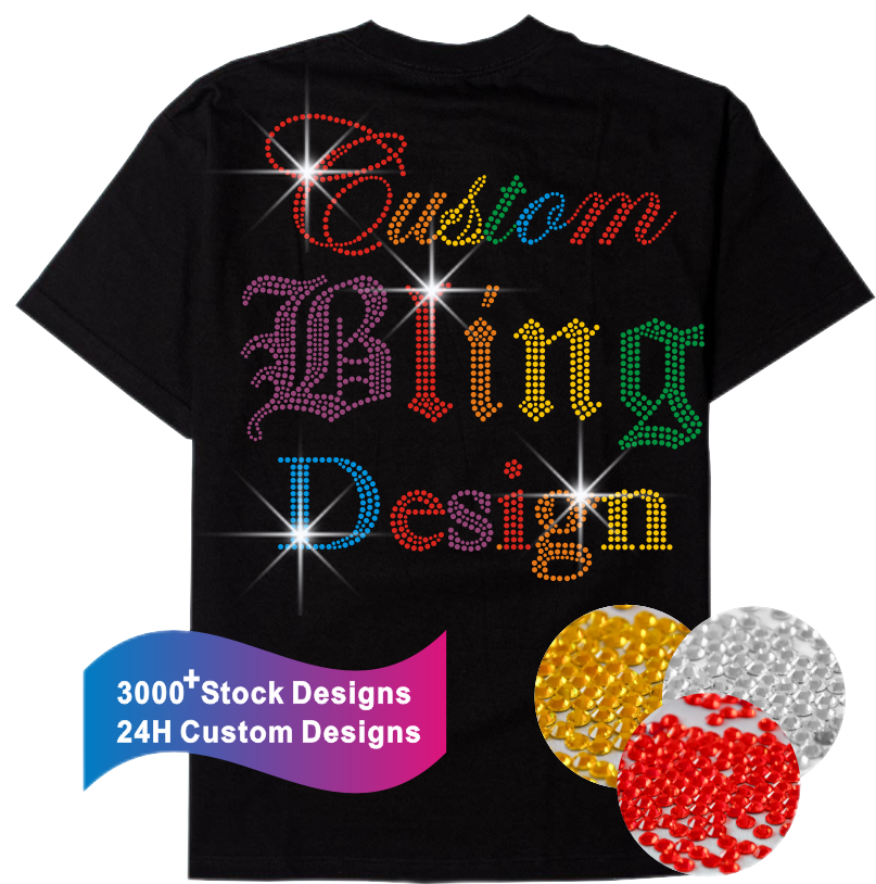 Free designs <br />MOQ 25pcs<br />30colors can be select <br />Shinny DMC Stone <br />Any size and pattern