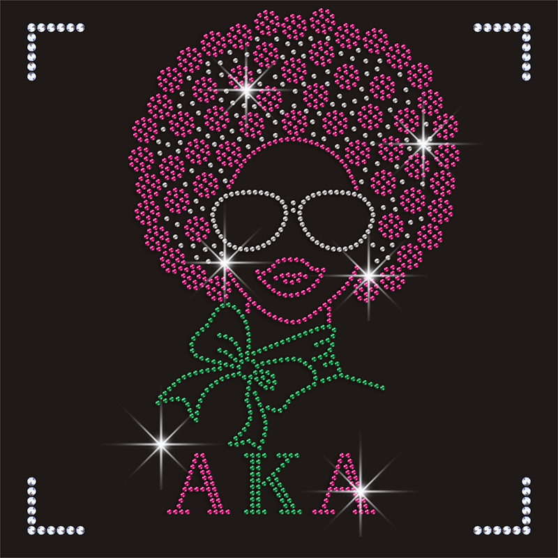 Best Selling Custom Size AKA Lady Patterns Glue on Rhinestone Transfer