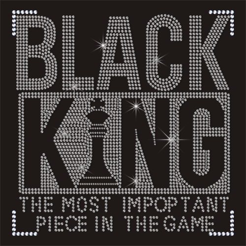 Wholesale Iron on Black King Rhinestone Transfers Crystal Slogen Letters Motif for T Shirt