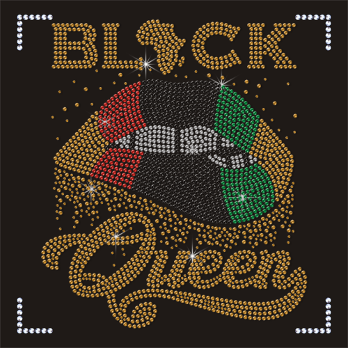 High Quality Iron on Black Queen Rhinestone Transfer for Hoodies and Shirts Lips Designs Clothing Accessories