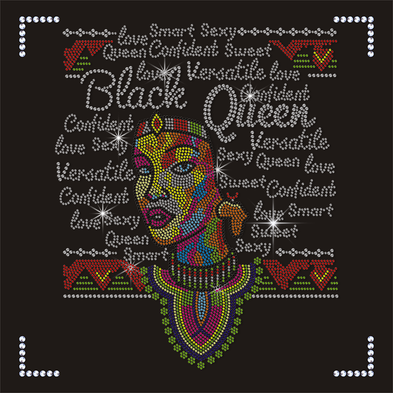 Fast Delivery Factory Rhinestone Transfer Black Girl Afro Hot Fix Motif