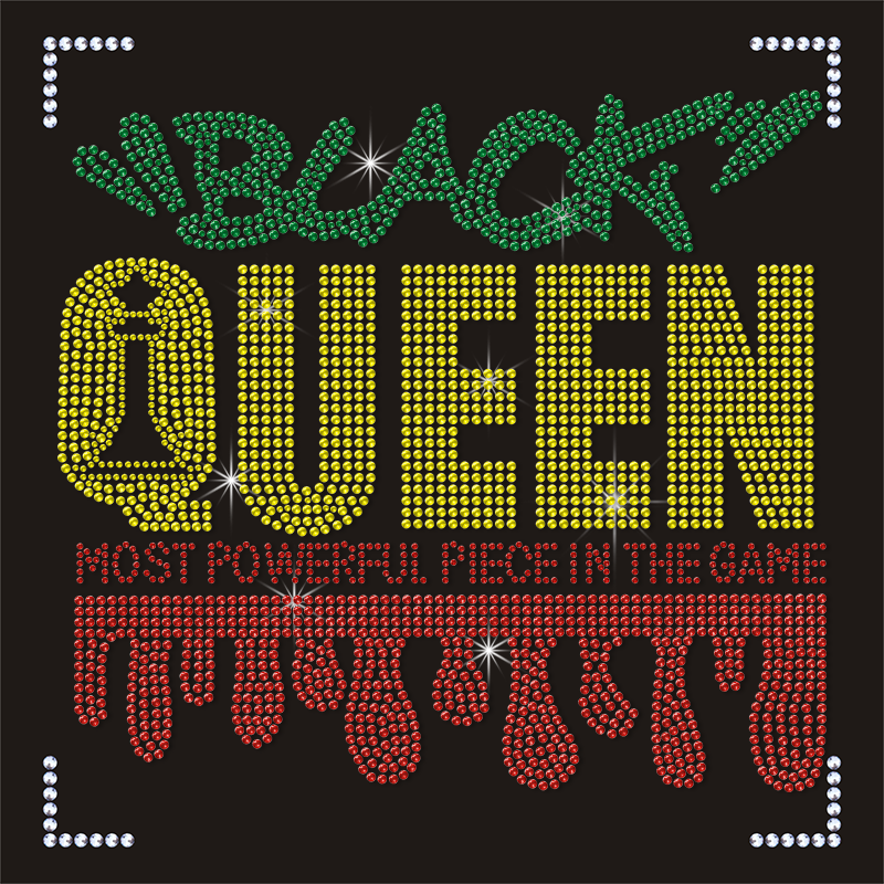 Custom Black Queen Rhinestone Transfers Custon Letters Design Motif for T shirt