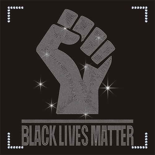 Hot Sale Custom Bling Hot Fix Black History Month Matters Motif Fist Design Rhinestone Transfer for T-shirt