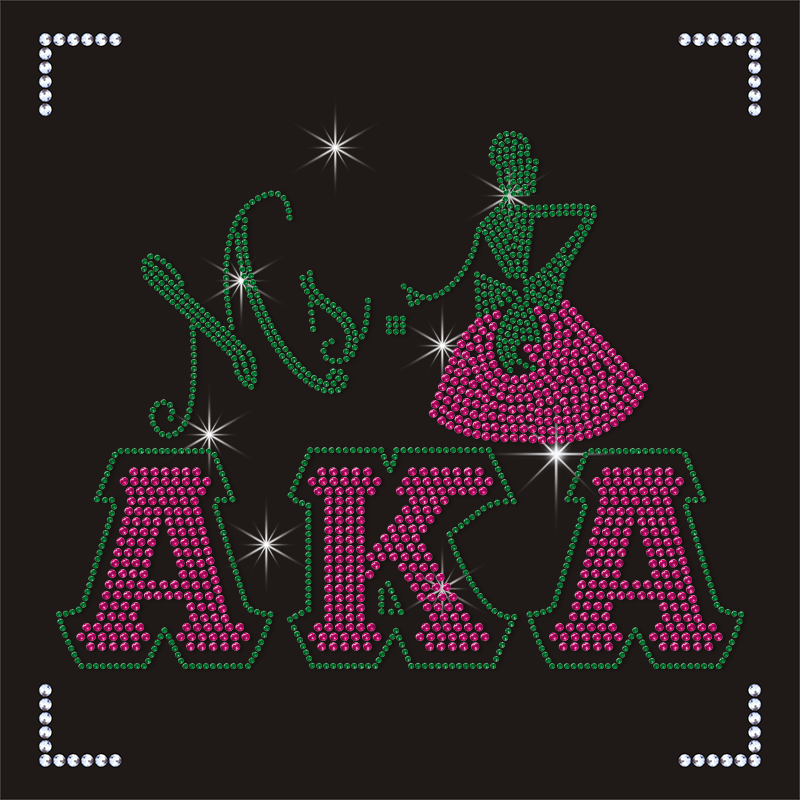 Hot Selling Lady Design Heat Rhinestone AKA Sorority Transfer Iron on Applique