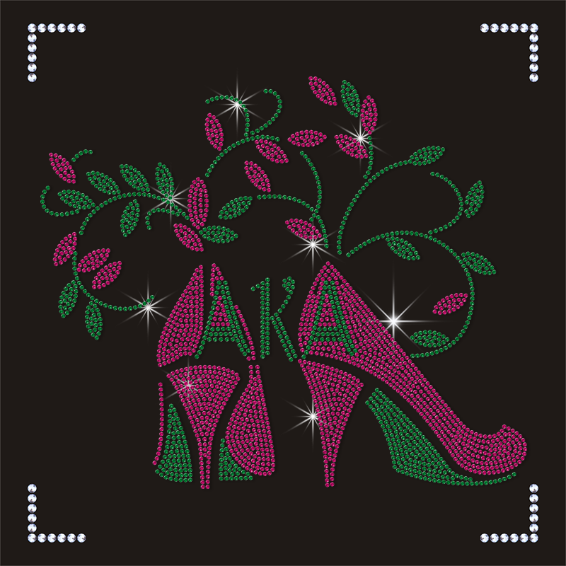Factory Custom High Quality Shiny New AKA Sororities Fashion Highheels Designs Hot Fix Rhinestone Transfer for Hoodies Shirt