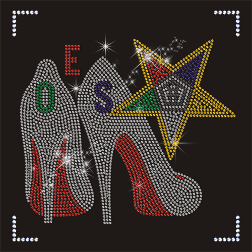 Wholesale OES Eastern Star Rhinestone Transfer Hotfix Highheels Appliques for Garment