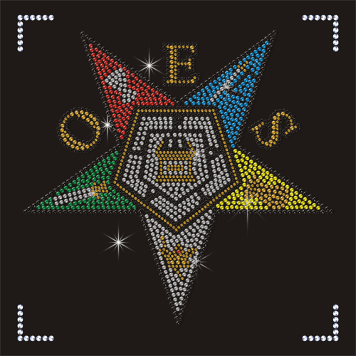 New Arrival Wholesale OES Eastern Star Logo Rhinestone Transfer for T-shirt