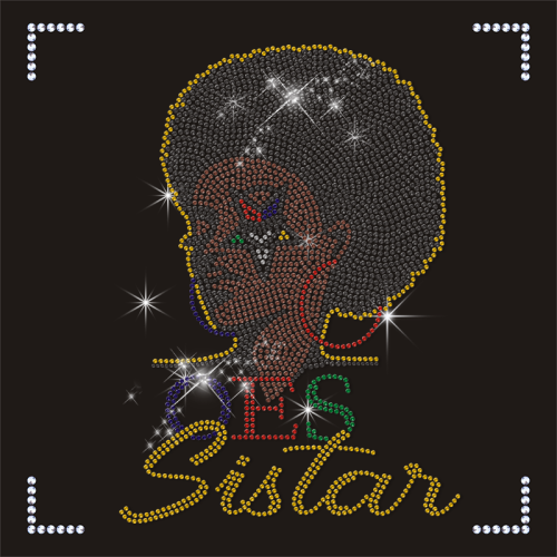 Wholesale Fashionable OES Eastern Star Rhinestone Transfer Afro Lady Design Motif for T-shirts