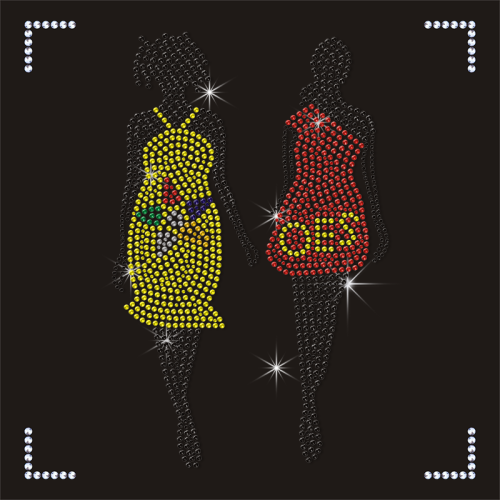 Wholesale Hotfix OES Eastern Star Rhinestone Heat Transfer Black Skin Women Designs for T-shirts