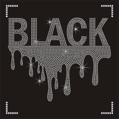 High Quality Wholesale Custom Letter Appliques Iron on Crystal BLACK Rhinestone Transfer Designs for Tees