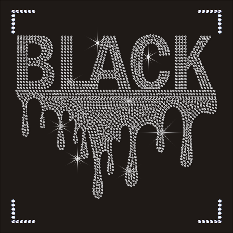 High Quality Wholesale Custom Letter Appliques Iron on Crystal BLACK Rhinestone Transfer Designs for Tees