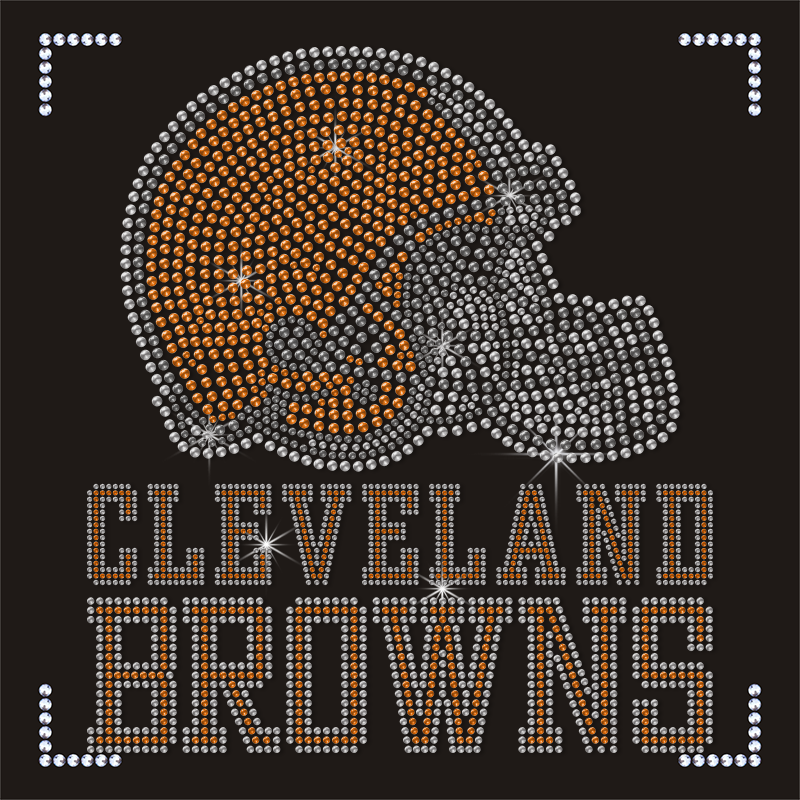 Ready to Ship Hot Sale Cleveland Browns Rhinestone Transfer NFL Bling Crystal Iron on Transfer for Hoodie