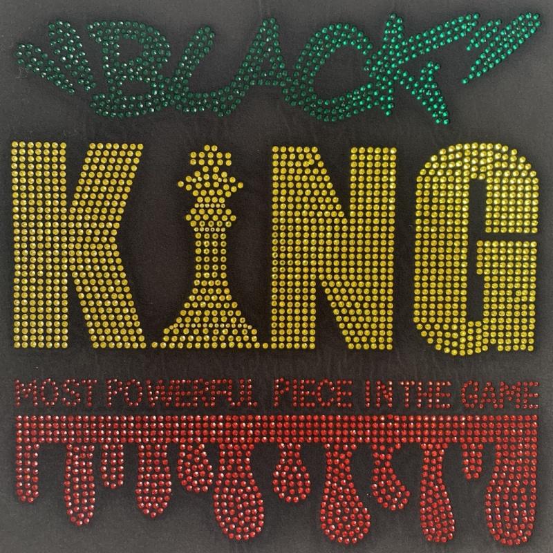 Fashionable Black King Hotfix Rhinestone Transfer Iron on for T-shirt