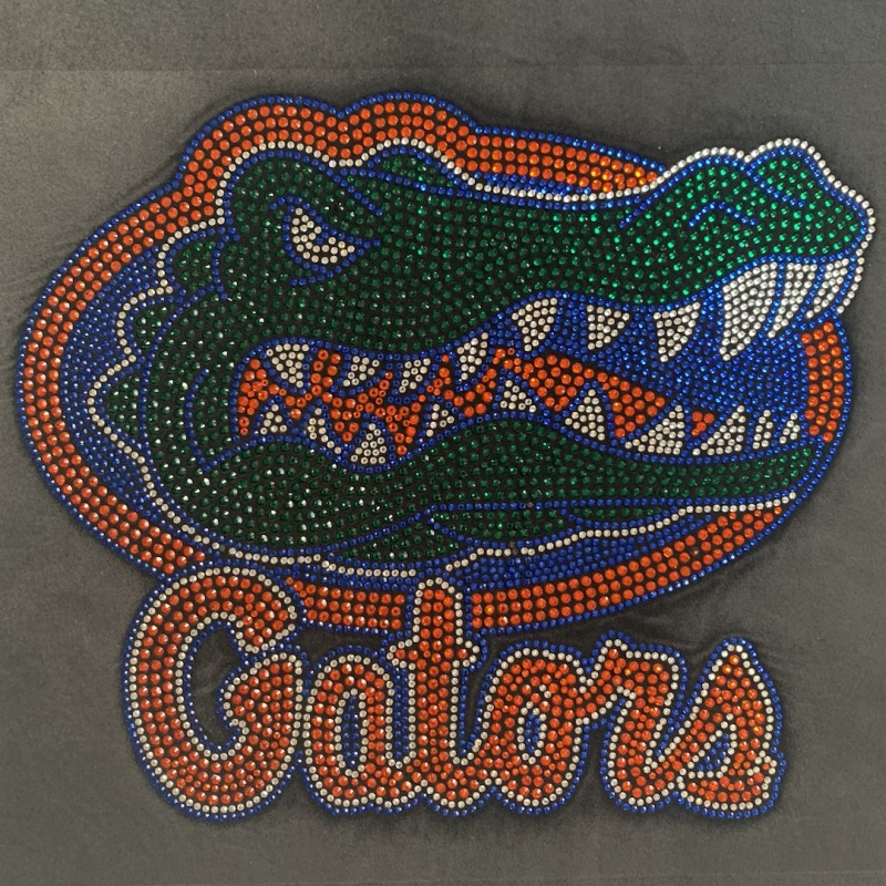 Bling Crystal Crocodile Teams Logo Designs Rhinestone Heat Transfer for Shirts