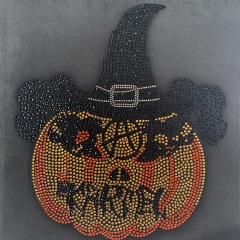 Hot Selling Halloween Pampkin Custom Iron On Rhinestone Heat Transfer for Shirts