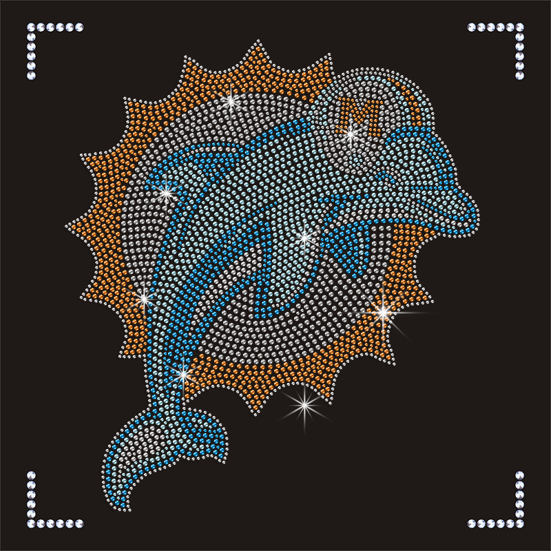 Wholesale Sport Rhinestone Motif Dolphins Team Iron on Transfer
