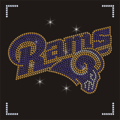 Wholesale Price Bling Sport Team Rams Logo Hot Fix Popular Iron On Rhinestone Transfer Designs