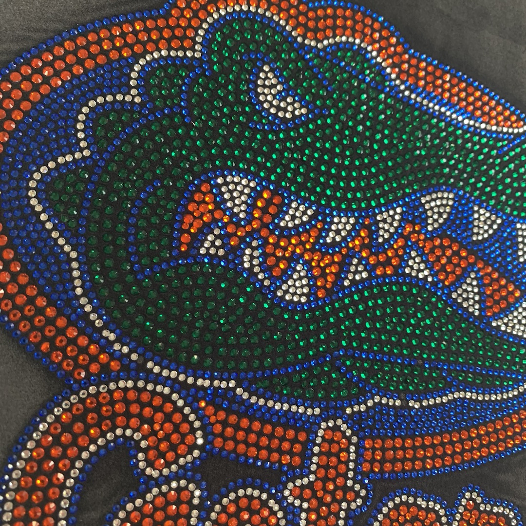 Bling Crystal Crocodile Teams Logo Designs Rhinestone Heat Transfer for Shirts