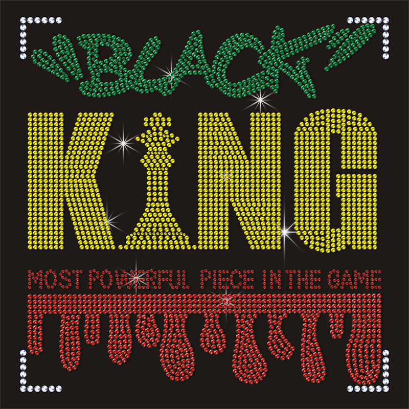 Fashionable Black King Hotfix Rhinestone Transfer Iron on for T-shirt