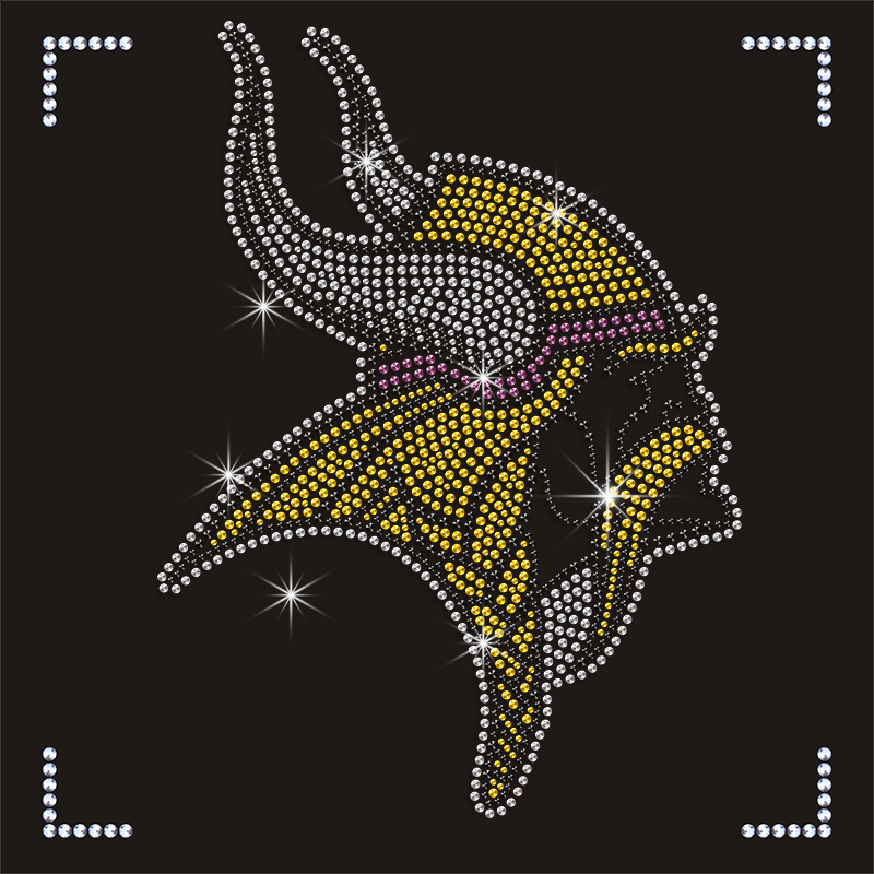 Beautiful Crystal Minnesota Vikings Pattern Iron on NFL Football Team Rhinestone Heat Transfer