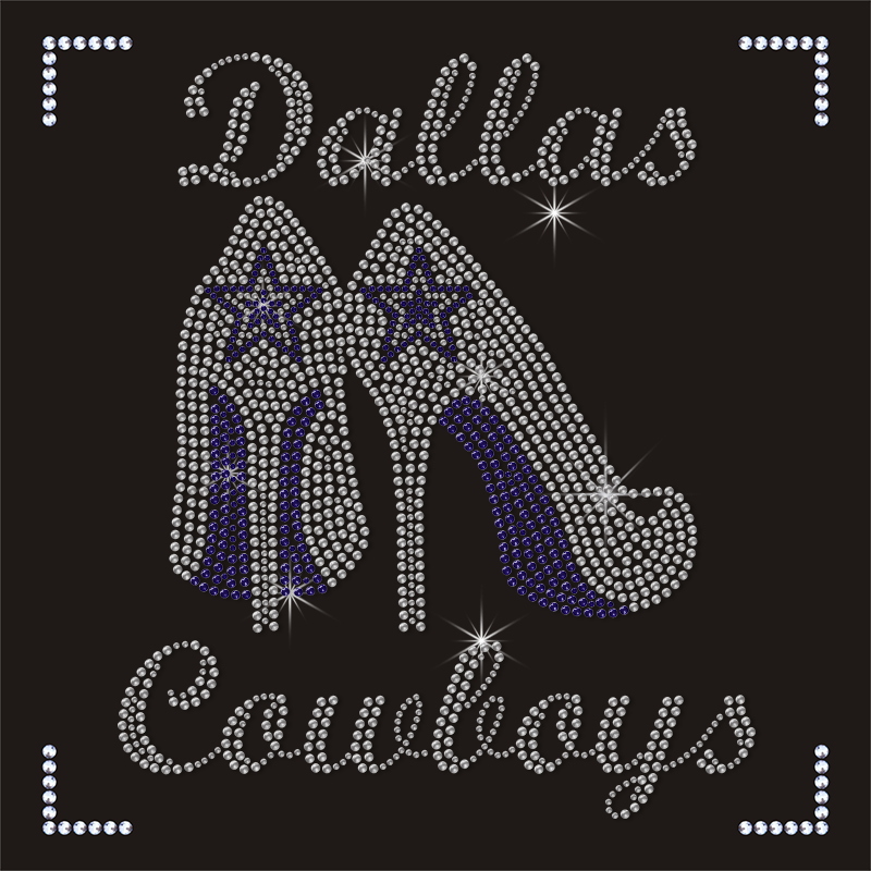 Crystal Dallas Cowboys Rhinestone Iron on Transfer Bling NFL Highheels Designs Custom Clothing Heat Transfer