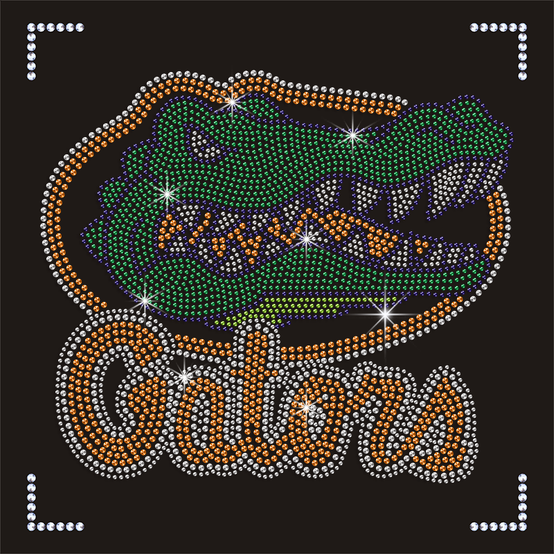 Custom Bling Crystal Crocodile Teams Logo Designs Iron On Rhinestone Heat Transfer for Shirts Hats Hoodies