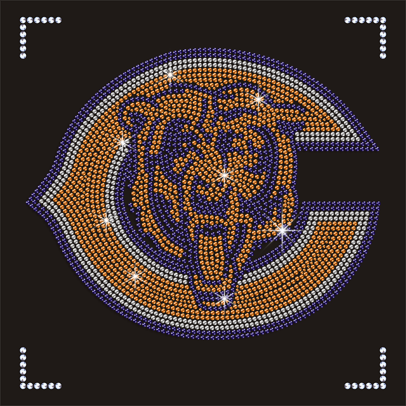 High Quality Wholesale Chicago Bears Rhinestone NFL Team Logo Heat Transfer for Garment