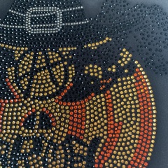 Hot Selling Halloween Pampkin Custom Iron On Rhinestone Heat Transfer for Shirts