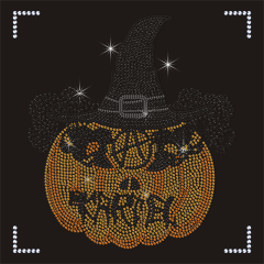Hot Selling Halloween Pampkin Custom Iron On Rhinestone Heat Transfer for Shirts