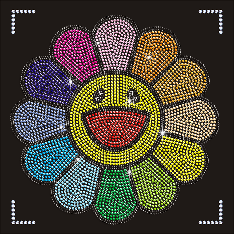 Customized Colorful Flowers Rhinestone Iron on Heat Transfers Designs