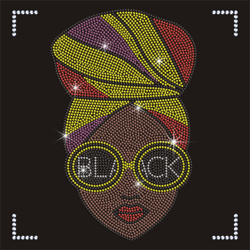Custom Afro Girl Designs Black Lady Motif Rhinestone Heat Transfer