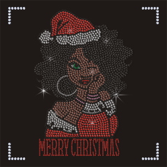 Afro Girl Design Hotfix Rhinestone Transfer Beautiful Custom Black Lady Rhinestone Heat Transfer