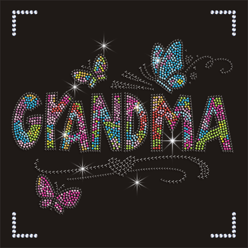 Hotfix Grandma Rhinestone Design Butterfly Patterns Heat Transfer