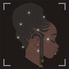 Hot Selling Afro Girl Hotfix Rhinestone Design Popular Black Lady Rhinestone Heat Transfer Design