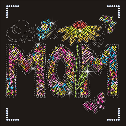 Hotfix Mom Rhinestone Iron on Transfer Flower Design Crystal Motifs for Clothing