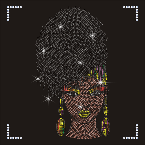Afro Girl Rhinestone Transfer for Lady New Lady Iron On Rhinestone Heat Transfer Motif
