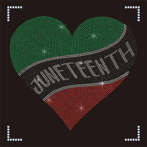 Designer Juneteeth Hot Fix Iron On Custom Heart Rhinestone Transfer Motif for DIY Shirt Heat Press Design