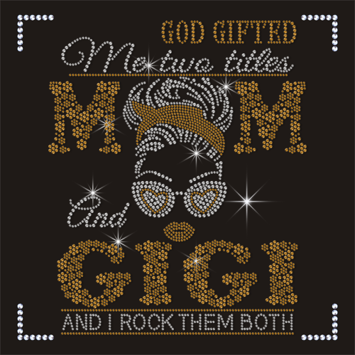 Bling Crystal Mom and Gigi Hotfix Rhinestone Transfer for Lady's T-shirts