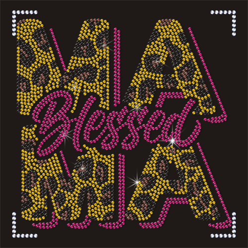 Custom Rhinestones Transfer MAMA Blessed Design Pantern Rhinestone Hot Fix Iron On Transfer Design